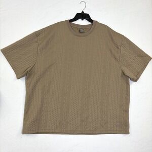 Saints Studio Mens 5X Textured Cable Knit Short Sleeve Shirt Brown Tan Crewneck